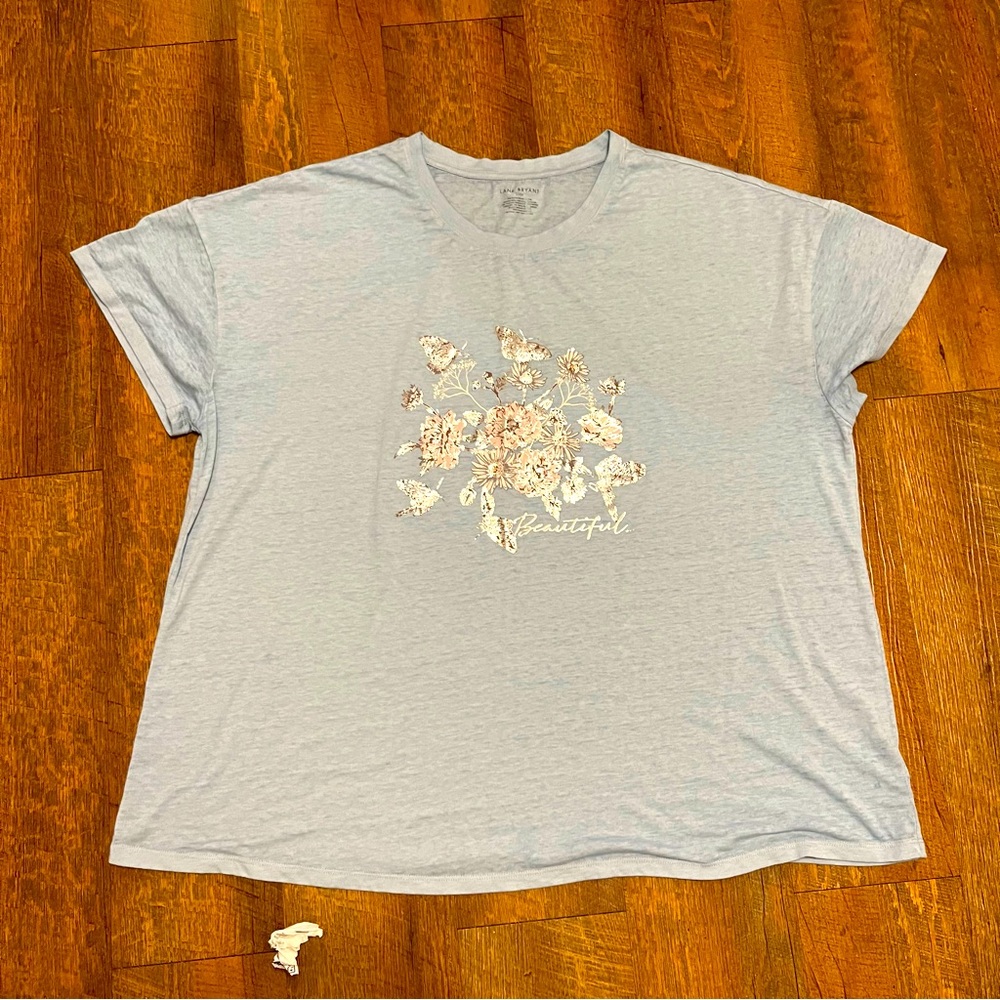 Plus size graphic tee. Light blue